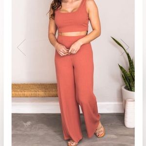 NWT Pink Lily Ribbed Two Piece Set
